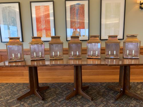 Lot of 7 Incandescent Brass Lantern Wall Sconce